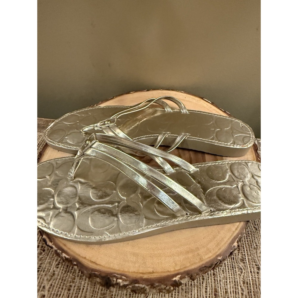 Coach Shoes Coach Juney Patent Leather Flip Flop Sandal Gold Slip On New 8
